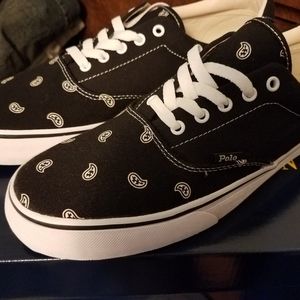 Polo Thornton Recycled Canvas Sneakers, Mens size 10.5, Black & white